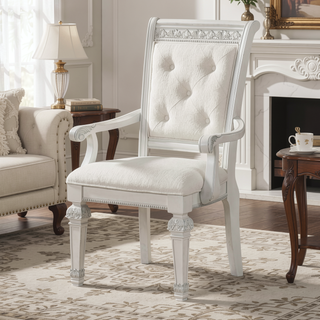 Sunvega Traditional Style Ivory Chenille Upholstered Arm Chair with Solid Wood Frame