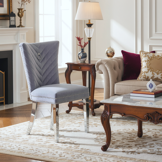 Sunvega Velvet Upholstered Chair with Tufted Design and Stainless Steel Legs