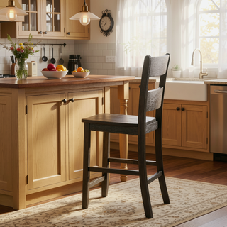 Sunvega Distressed Walnut Counter Height Ladder Back Chair with Scooped Seat (Set of 2)