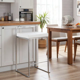 Sunvega Contemporary Stackable Counter Stool with White Velvet Cushion in Stainless Steel