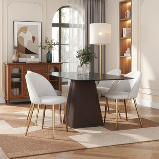 Sunvega Mid Century Modern Dining Chair Set Of 2 With Gold Plated Legs And Boucle Upholstery