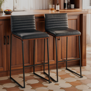 Sunvega Mason Mara Contemporary Fixed-Height Barstool with Upholstered Seat and Walnut Wood Back
