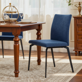 Sunvega Minimalist Blue Fabric and Metal Dining Room Chairs with Padded Seat - Set of 2