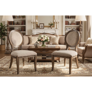 Sunvega Transitional Rustic Oak and Beige Side Chairs Set with Padded Fabric Seats