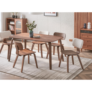 Sunvega Walnut Finish Side Chair with Sleek Minimalist Design and Curved Wooden Legs