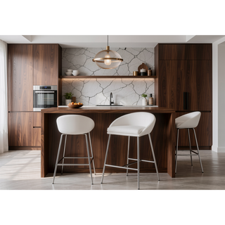 Sunvega Modern Set Of 2 Counter Height Bar Stools With White Leather Look
