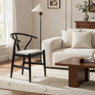 Sunvega Black Wood Wishbone Dining Side Chair Set of 2 with Coastal Design