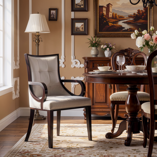 Sunvega Traditional Solid Beech Wood Dining Armchair with Faux Leather and Velvet