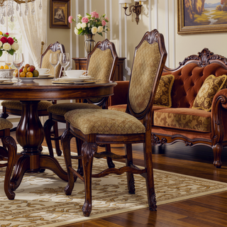 Sunvega Traditional Beige Upholstered Counter Height Stools with Cherry Wood Legs