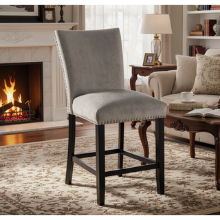 Sunvega Gray Fabric Upholstered Dining Bench with Wire-Brushed Finish