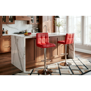 Sunvega Red Faux Leather Adjustable Counter Height Bar Stools Set of 2 with Gas Lift