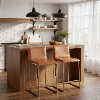 Sunvega Contemporary Counter Stool with Faux Leather Upholstery and Metal Base