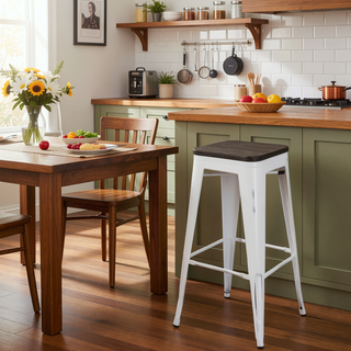 Sunvega Industrial Farmhouse Stackable Bar Stools in Vintage White and Espresso