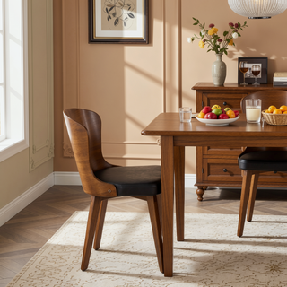 Sunvega Mid-Century Modern Chair with Walnut Finish and Faux Leather Seat