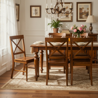 Sunvega Acacia Wood Dining Chairs with X-Shaped Backrest for Classic Dining Room
