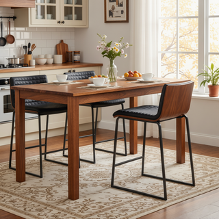Sunvega Mason Mara Fixed-Height Counter Stool with Upholstered Seat and Walnut Wood Back