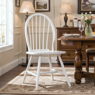 Sunvega White Finish Wooden Windsor Back Side Chairs Set of 2 for Casual Dining