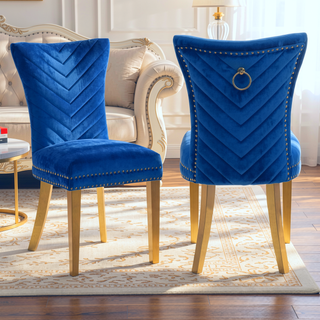 Sunvega Gold Velvet Upholstered Dining Chairs with Tufted Design and Metal Legs