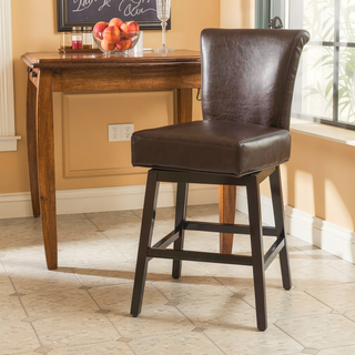 Sunvega 30.25'' High Swivel Bar Stool with Ergonomic Backrest and Leather Seat