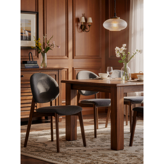 Sunvega Light Brown Linen Upholstered Side Chair with Walnut Finish for Dining Room