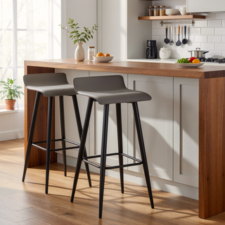 Sunvega Ale Fixed Height Bar Stool with Upholstered Faux Leather Seat and Black Metal Base Set of 2