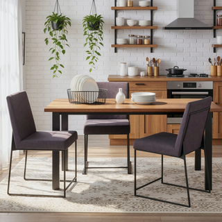 Sunvega High Back Padded Upholstered Dining Chair Set of 2 in Black Steel Frame