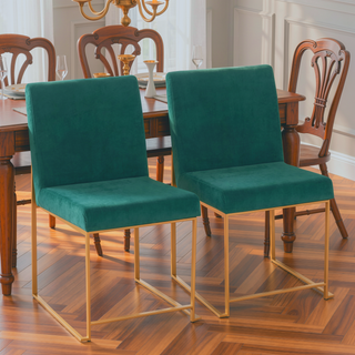 Sunvega Fuji High Back Dining Chair in Gold and Green Velvet Set of 2