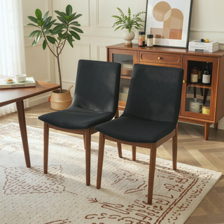 Sunvega Mid-Century Modern Vegan Leather Dining Chairs with Walnut Finish Set of 2