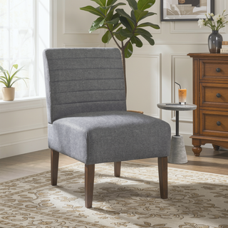 Sunvega Modern Gray Accent Chair with Tufted Upholstery and Wood Legs for Living Room