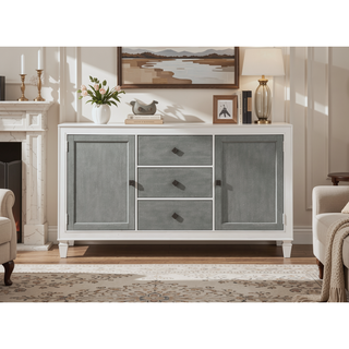 Sunvega Rustic Gray and Weathered White Finish Poplar Wood Dining Table With Leaf