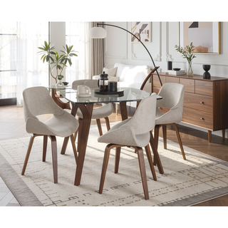 Sunvega Mid-Century Modern Dining Accent Chair in Walnut Cream Fabric Set of 2