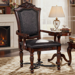 Sunvega Traditional Walnut Solid Wood Dining Chairs with Dark Brown Leatherette Seats