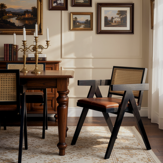 Sunvega Natural Rattan Dining Chairs with Perforated Design Set of 2 for Living Room