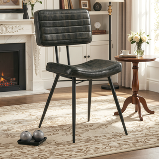 Sunvega Molly Espresso Upholstered Dining Chair with Goat Leather and Vertical Tufting