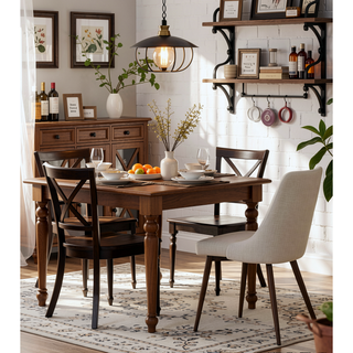 Sunvega Modern Upholstery Dining Chairs Set of 2 with Plush Foam and Wooden-Print Legs