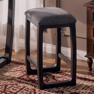Sunvega Weathered Espresso Backless Counter Stool with Grey Fabric Seat Cushion