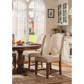 Sunvega Industrial Style Brown Cherry Ivory Upholstered Fabric Counter Height Dining Chairs