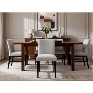 Sunvega Contemporary Light Gray Upholstered Dining Chairs with Black Legs Set of 2