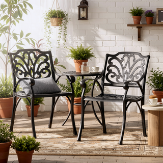 Sunvega Cast Aluminum Outdoor Dining Chairs Set of 2 with Wavy Floral Backs