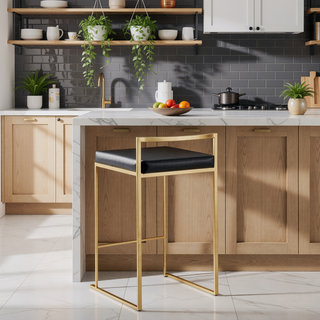 Sunvega Gold and Black Faux Leather Upholstered Stackable Counter Stool Set