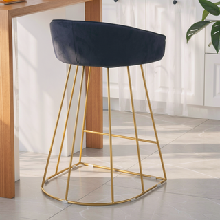 Sunvega Gold Metal Frame Counter Stool with Black Velvet Upholstered Seat and Backrest