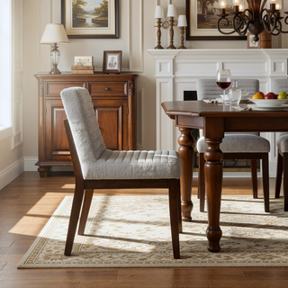 Sunvega Gray Linen Upholstered Side Chair with Padded Seat and Back Set of 2
