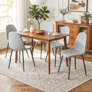 Sunvega Modern Linen Padded Dining Chairs Set of 4 with Sturdy Black Metal Legs