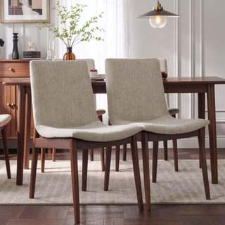 Sunvega Beige Fabric Dining Chair Set of 2 with Padded Seat and Back