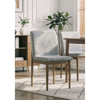 Sunvega Mid-Century Modern Natural Tone Frame Light Gray Fabric Upholstered Side Chairs