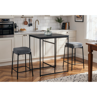 Sunvega Set of 2 Grey Fabric Barstools with Black Metal Legs for Counter Height