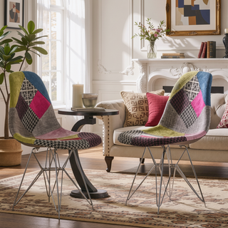 Sunvega Bohemian Style Patchwork Accent Chair with Geometric Pattern and Chromed Legs