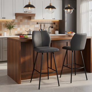 Sunvega 30-Inch Bar Stool with Gray Faux Leather Upholstery and Black Metal Frame