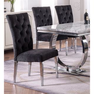 Sunvega Modern Velvet Upholstered Dining Chair Set with Tufted Back and Gold Legs