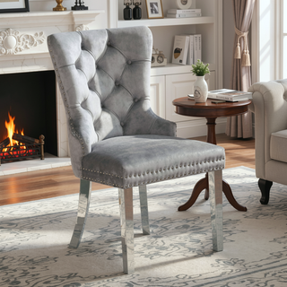 Sunvega Glam Style Wingback Dining Chairs with Upholstered Seat and Crystal-like Acrylic Buttons